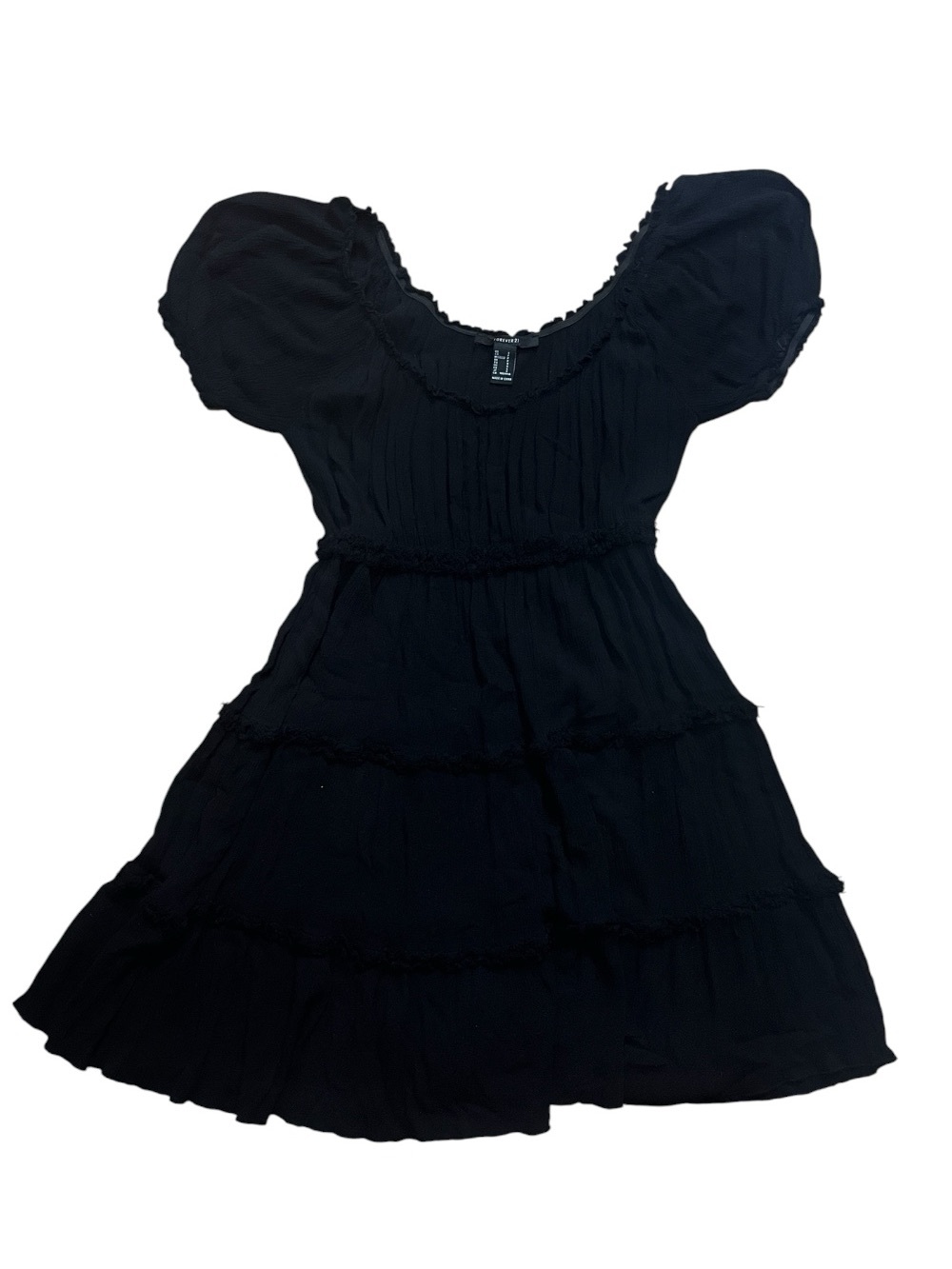 Forever 21 Black Tiered Puff-Sleeve Mini Dress